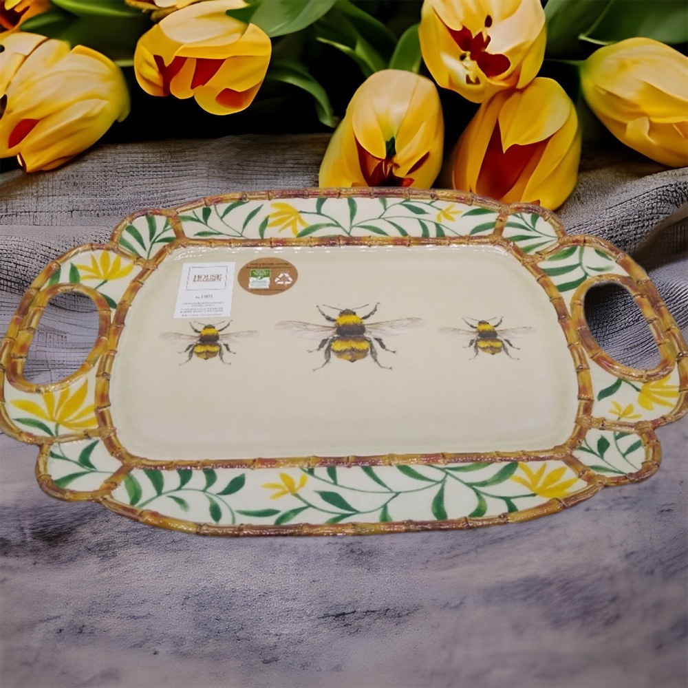 House & Garden melamine bamboo Farmhouse Bumble Bee Serving Platter Tray New
